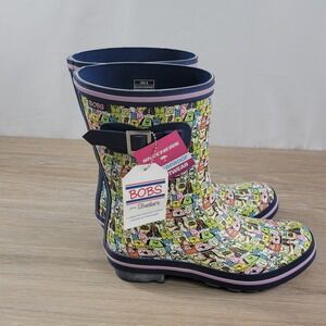 BOBS from Skechers Waterproof Rain Boots Women's Size 8 All Over Dog Print Nwt